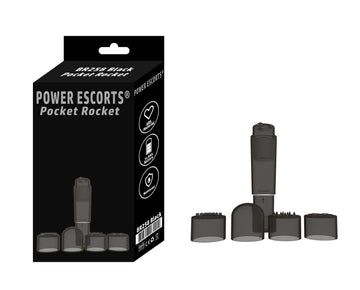 Pocket Rocket Mini Wandvibrator met 4 Opzetstukken - Zwart