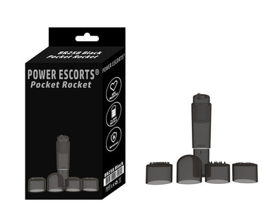 Pocket Rocket Mini Wandvibrator met 4 Opzetstukken - Zwart