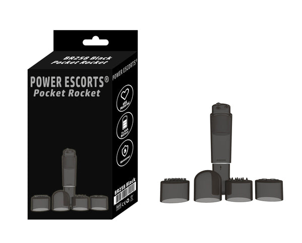 Pocket Rocket Mini-Wandvibrator mit 4 Aufsätzen - Schwarz
