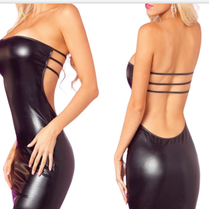 Body Pleasure Wet Look Strakke Jurk - One Size - TL102