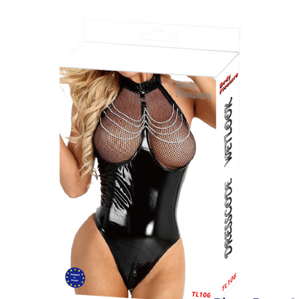 Body Pleasure Wet Look Open Borst Body - One Size Fits Most - TL106 - Geen Kleurdoos - Plastic Zak !!