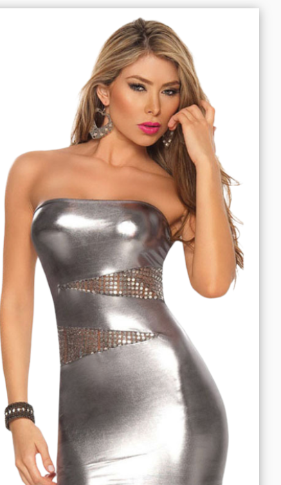 Body Pleasure Wet Look Silver Dress - One Size Fits Most - TL107