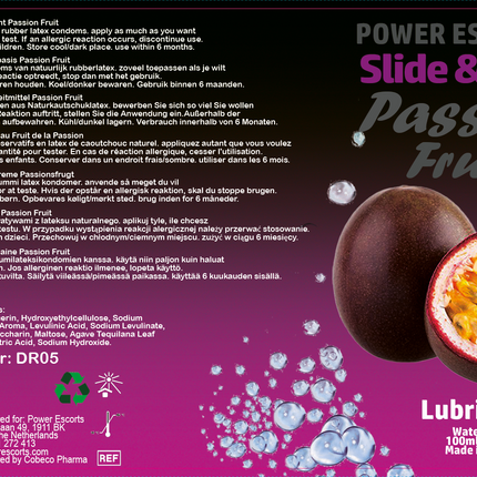 Power Escorts Passion Fruit Lubricant 100 ML - Slide & Play - easy bottle - Brandnew design - Waterbased - DR05