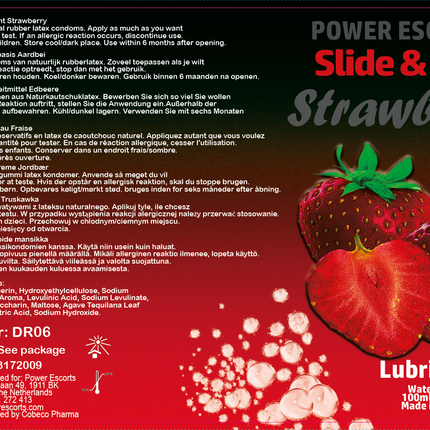 Power Escorts Strawberry Lubricant 100 ML - Slide & Play - easy bottle - Brandnew design - Waterbased - DR06