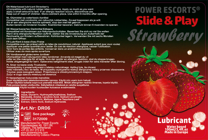 Power Escorts Strawberry Lubricant 100 ML - Slide &amp; Play - easy bottle - Brand new design - Waterbased - DR06