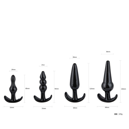 Power Escorts - BR274 - Quatro Anal Plugs - Anal Starter Set - 4-Pack Anal Plugs - Black - Buttplug 4 different sizes - attractive Colour box