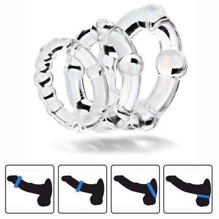 Power Escorts BR251 Clear Beaded Cockring 3 Pack - Super Stretchable - Colourbox