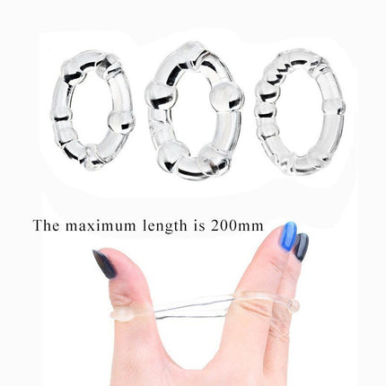 Power Escorts BR251 Clear Beaded Cockring 3 Pack - Super Stretchable - Colourbox