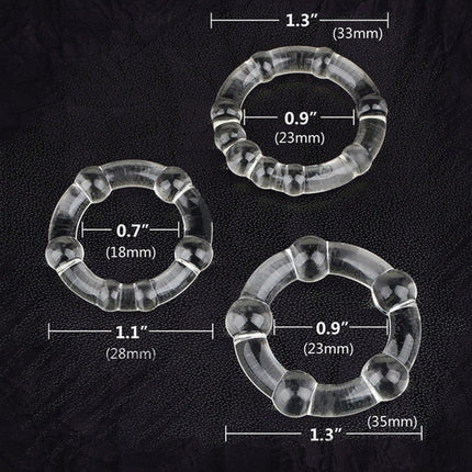 Power Escorts BR251 Clear Beaded Cockring 3 Pack - Super Stretchable - Colourbox