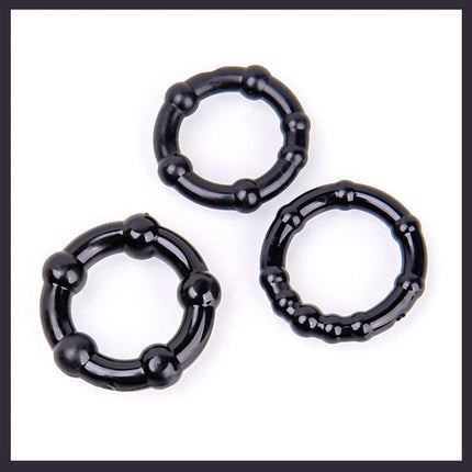 Power Escorts BR251 Black Beaded Cock Ring 3 Pack - Super Stretchable - Colourbox