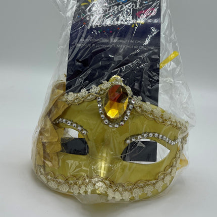 Power Escorts - BR205- Luxury Venetian Love Mask - Gold - with Stone - Adjustable - Fetish Power - Kinky Mask - Plastic bag