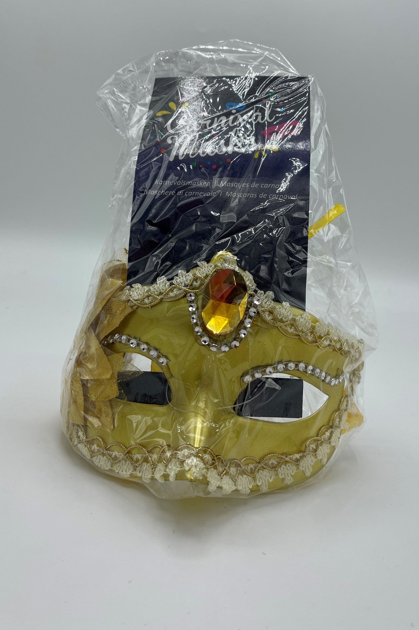 Power Escorts  - BR205- Luxury Venetian Love Mask - Gold - with Stone - Adjustable - Fetish Power - Kinky Mask - Plastic bag