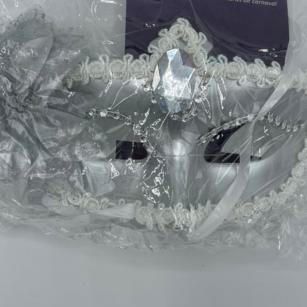 Power Escorts - BR205- Luxury Venetian Love Mask - Silver - with Stone - Adjustable - Fetish Power - Kinky Mask - Plastic bag