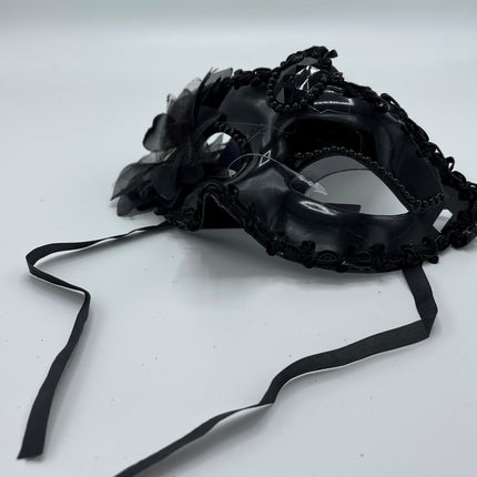 Power Escorts - BR205- Luxury Venetian Love Mask - Black - with Stone - Adjustable - Fetish Power - Kinky Mask - Plastic bag