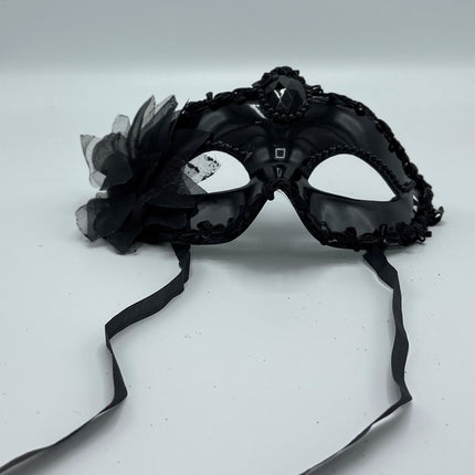 Power Escorts - BR205- Luxury Venetian Love Mask - Black - with Stone - Adjustable - Fetish Power - Kinky Mask - Plastic bag