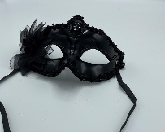 Power Escorts  - BR205- Luxury Venetian Love Mask - Black - with Stone - Adjustable - Fetish Power - Kinky Mask - Plastic bag