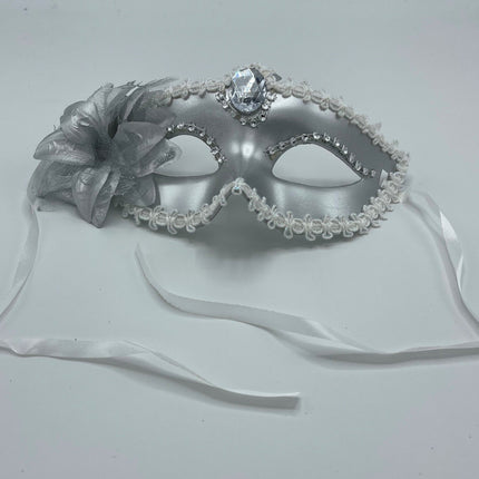 Power Escorts - BR205- Luxury Venetian Love Mask - Silver - with Stone - Adjustable - Fetish Power - Kinky Mask - Plastic bag