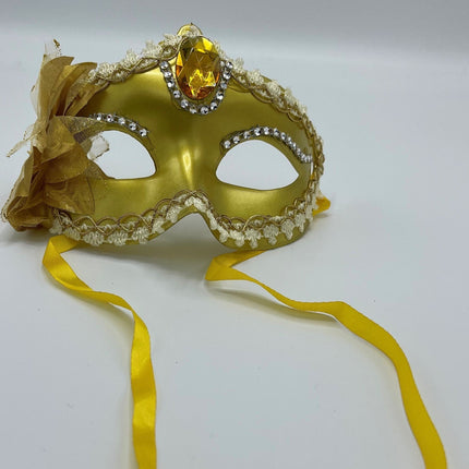 Power Escorts - BR205- Luxury Venetian Love Mask - Gold - with Stone - Adjustable - Fetish Power - Kinky Mask - Plastic bag