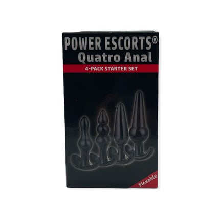 Power Escorts - BR274 - Quatro Anal Plugs - Anal Starter Set - 4-Pack Anal Plugs - Black - Buttplug 4 different sizes - attractive Colour box