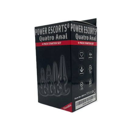 Power Escorts - BR274 - Quatro Anal Plugs - Anal Starter Set - 4-Pack Anal Plugs - Black - Buttplug 4 different sizes - attractive Colour box