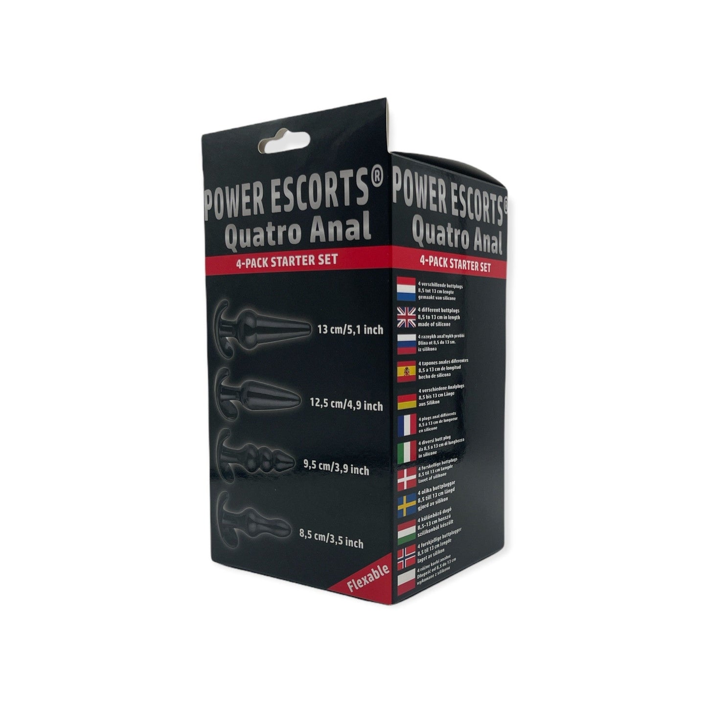 Power Escorts - BR274 - Quatro Anal Plugs - Anal Starter Set - 4-Pack Anal Plugs - Black - Buttplug 4 different sizes - attractive Colour box