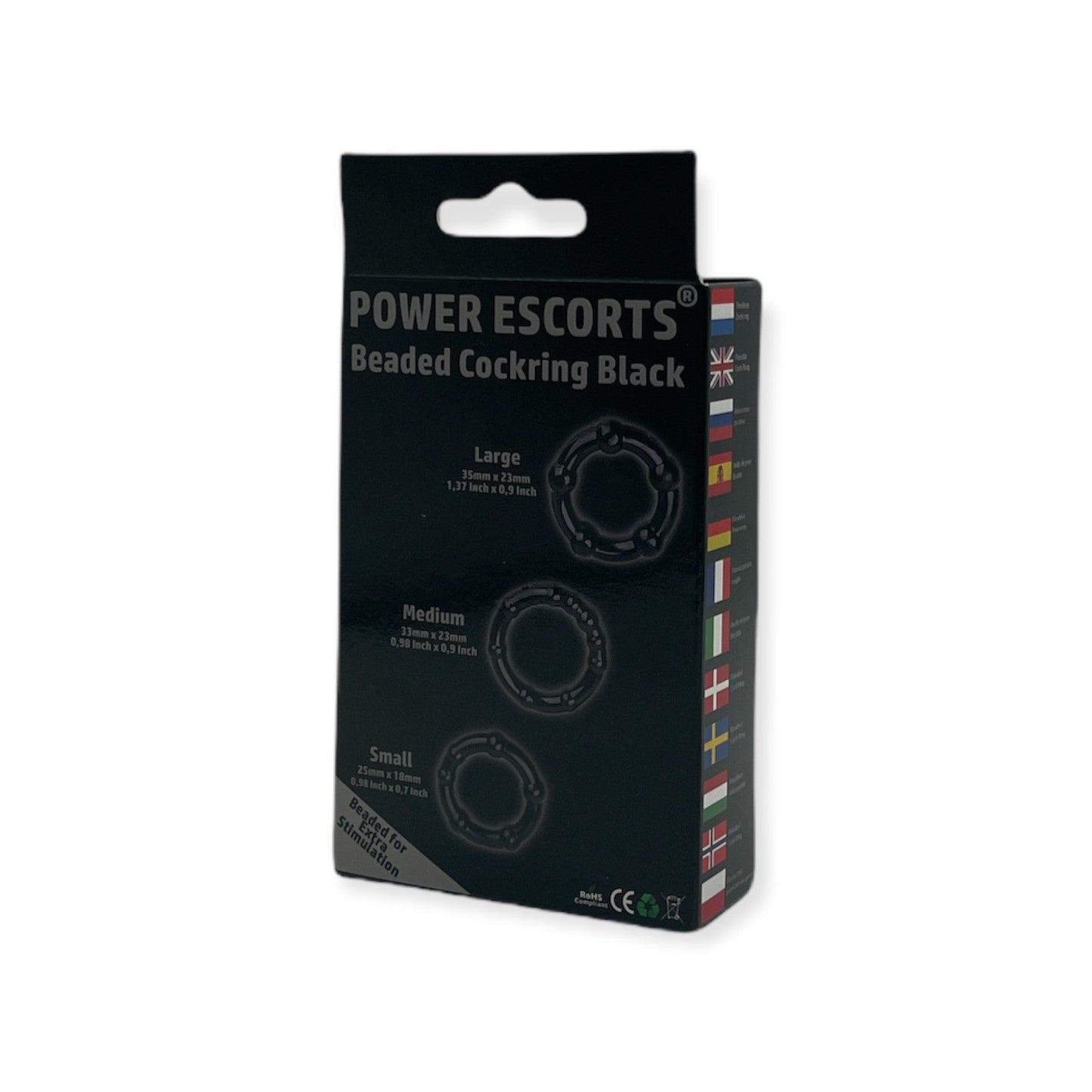 Power Escorts BR251 Black Beaded Cock Ring 3 Pack - Super Stretchable - Colourbox