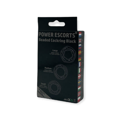 Power Escorts BR251 Black Beaded Cock Ring 3 Pack - Super Stretchable - Colourbox