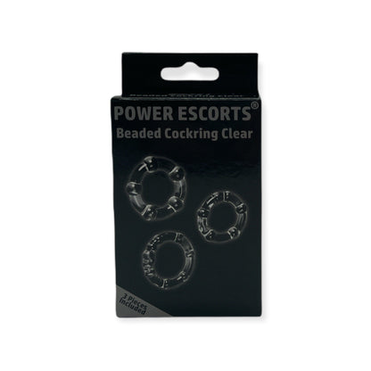 Power Escorts BR251 Clear Beaded Cock Ring 3 Pack - Super Stretchable - Colourbox