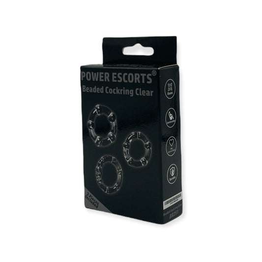 Power Escorts BR251 Clear Beaded Cock Ring 3 Pack - Super Stretchable - Colourbox