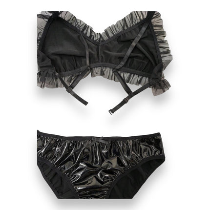 Wetlook Lingerie Set Zwart - Maat: Groot 40/42 - BULK Aanbieding