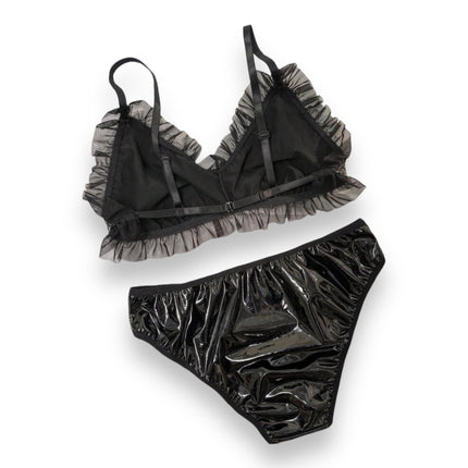 Wetlook Lingerie Set Zwart - Maat: Groot 40/42 - BULK Aanbieding