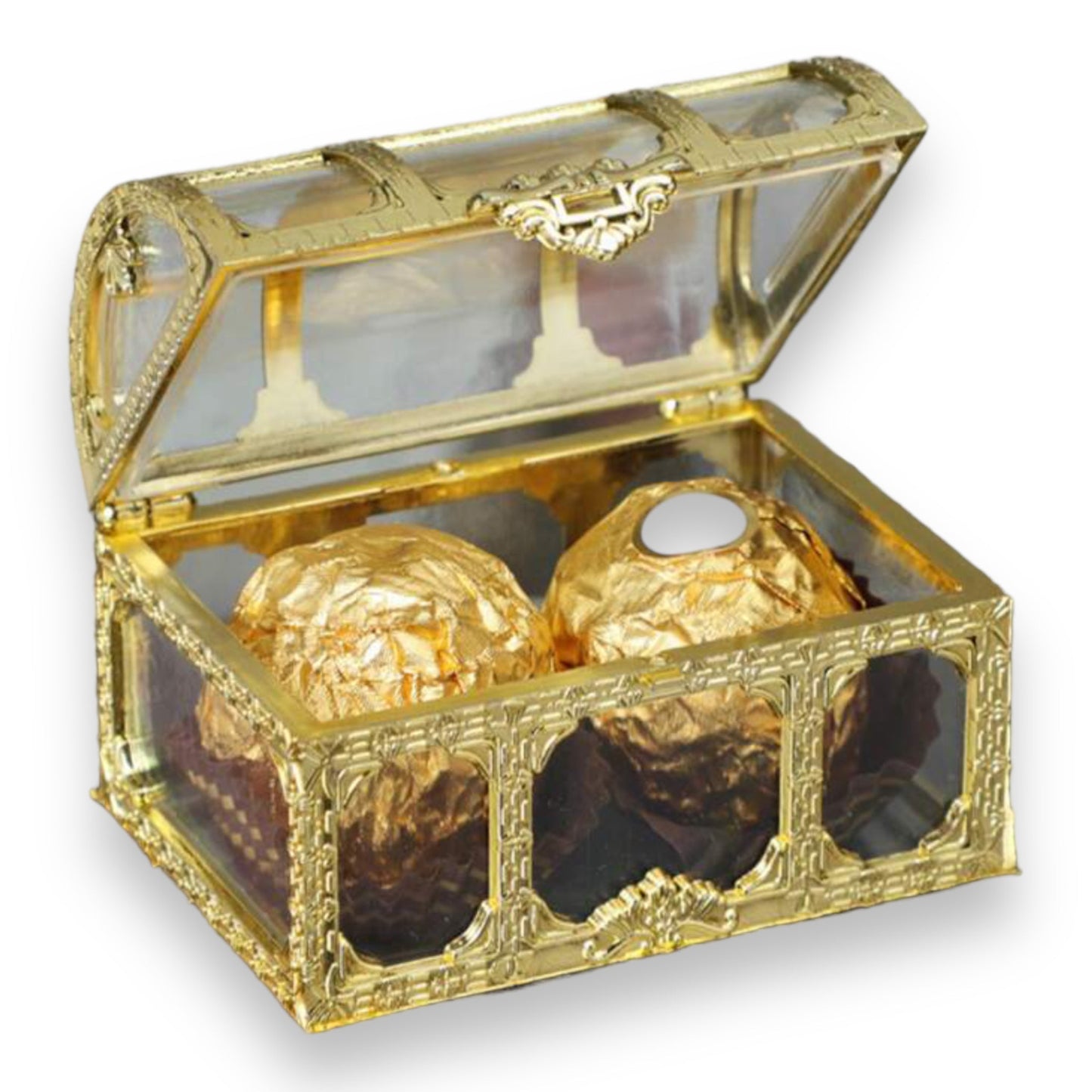 Small Plastic Clear Gold Treasure Box - Store Your Treasures with Style 90mm x 63mm