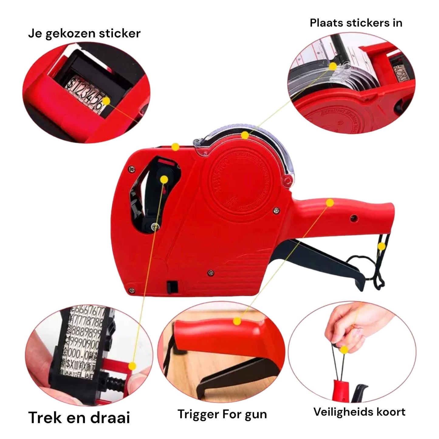 PrijsTang MX-5500 Rood - Complete Set 5500 Stickers en 2 rollen inkt.