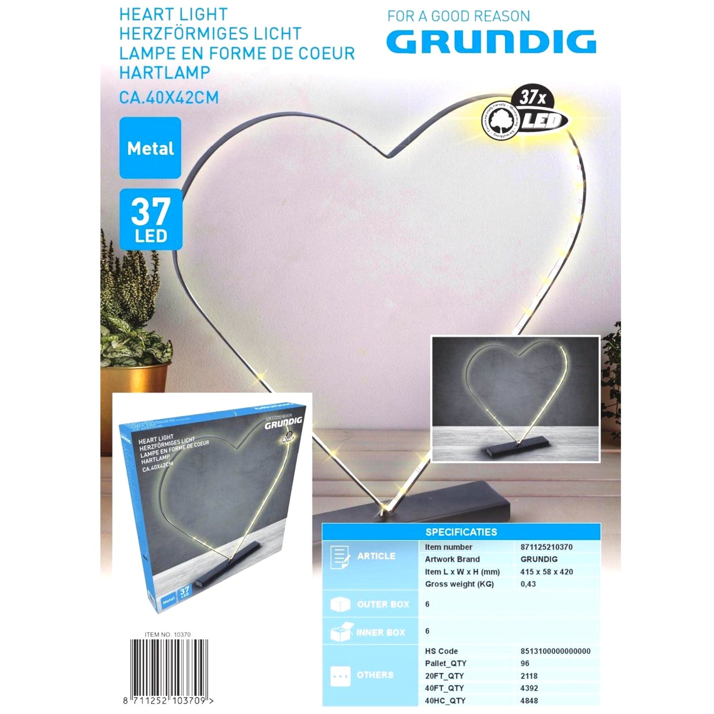 Grundig Hartvormig Licht - Romantische Verlichting met 37 LED's, 40x42cm