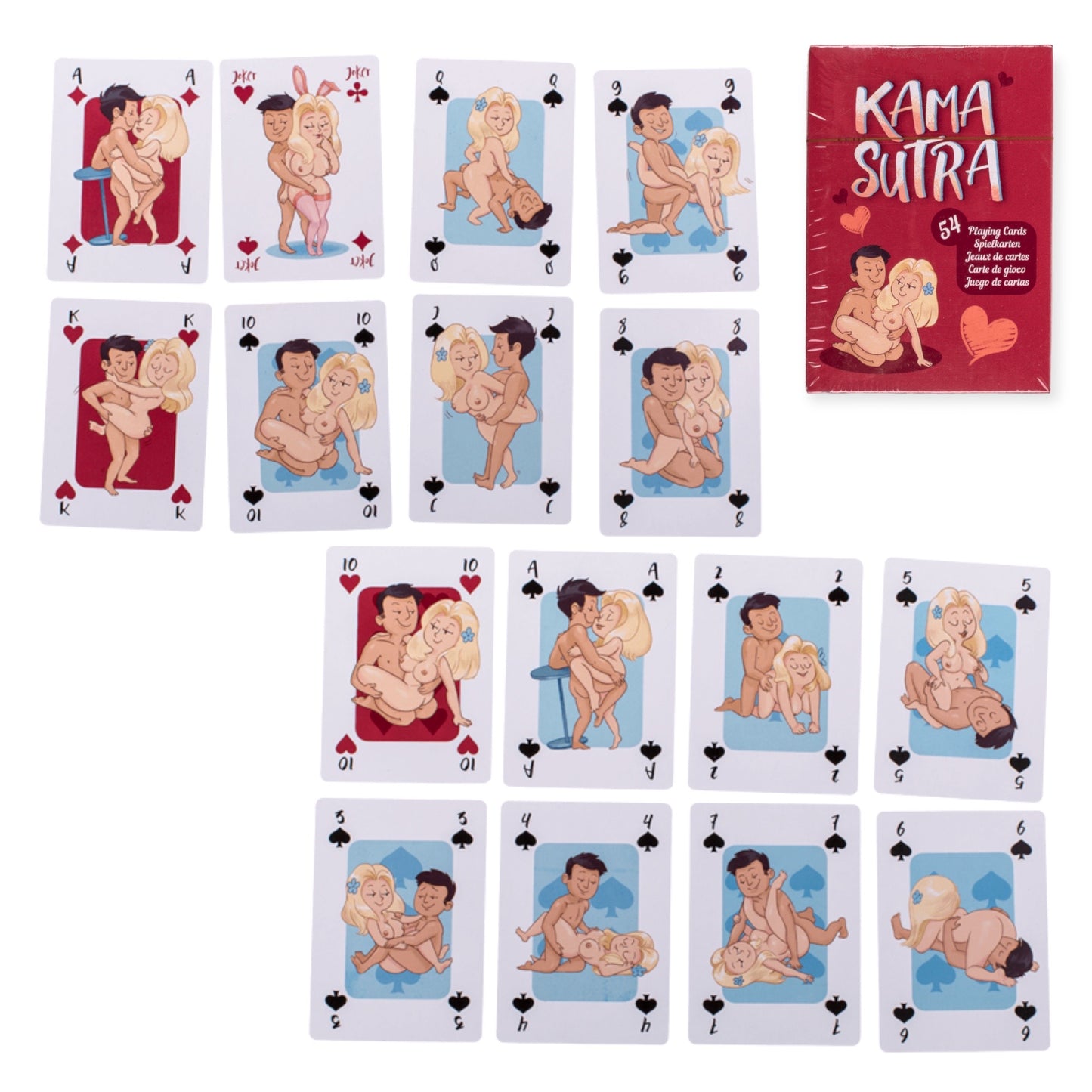 Discover new possibilities with the KamaSutra card game - Cartoon man and woman sex positions - 54-piece