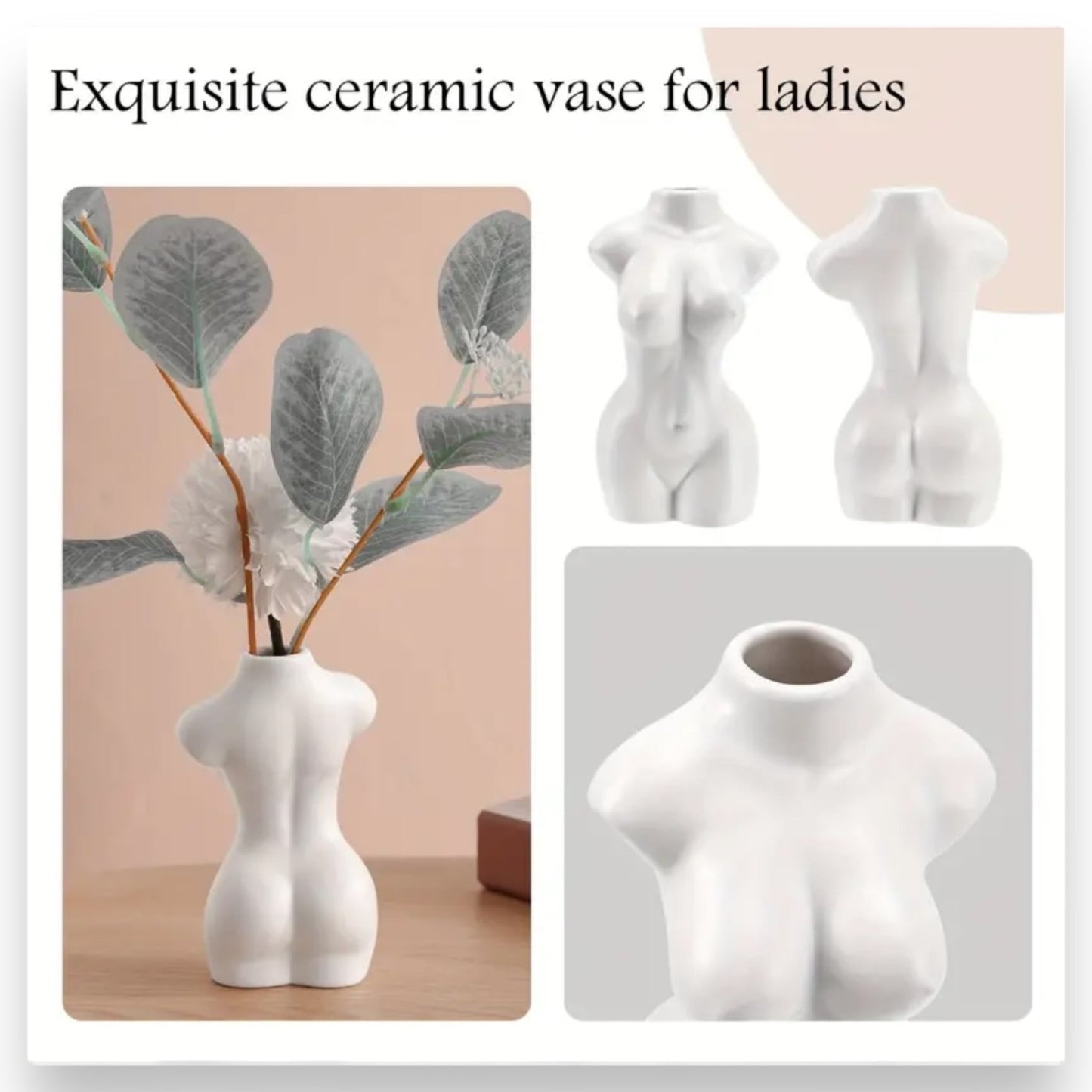 Woman's Body Vase 'Elegant Shapes' - White - 12x5.5 cm