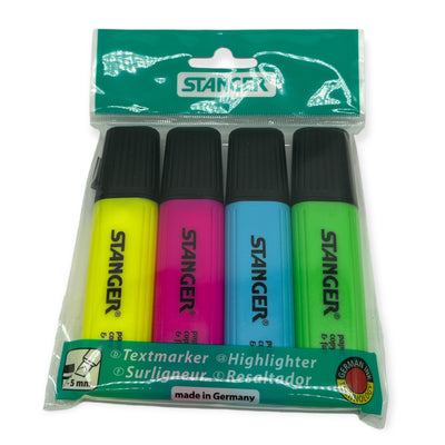 Markeerstiften 4 stuks - Geel, Roze, Groen en Blauw