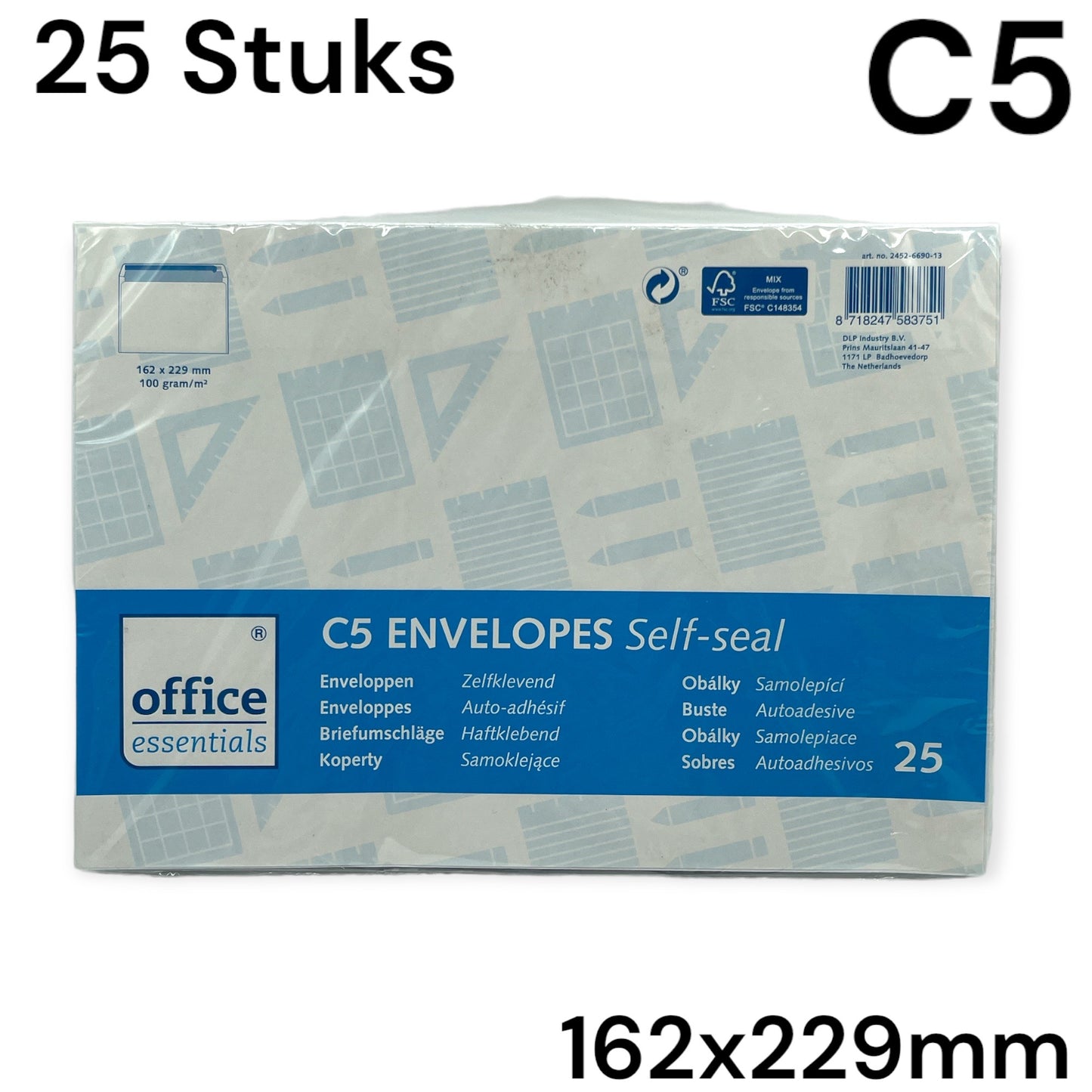 C5 Envelop Wit 162x229mm 25 Stuks