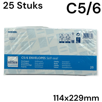 C5/C6 Envelop Wit 114x229mm 25 Stuks