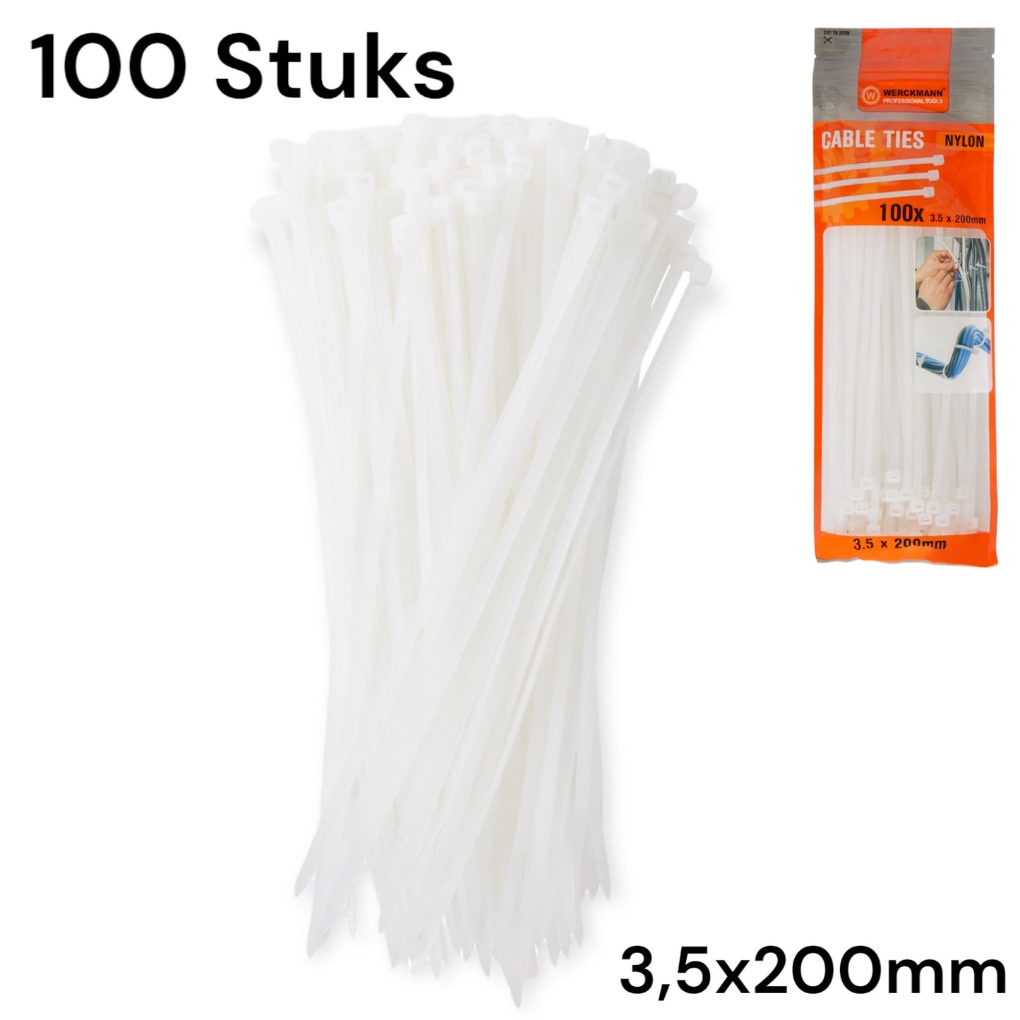 Wreckman Kabel Binders Wit 3,5x200mm 100 Stuks