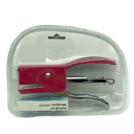 Stapler with 500 Staples in 3 Colors - Red, Blue and Black
