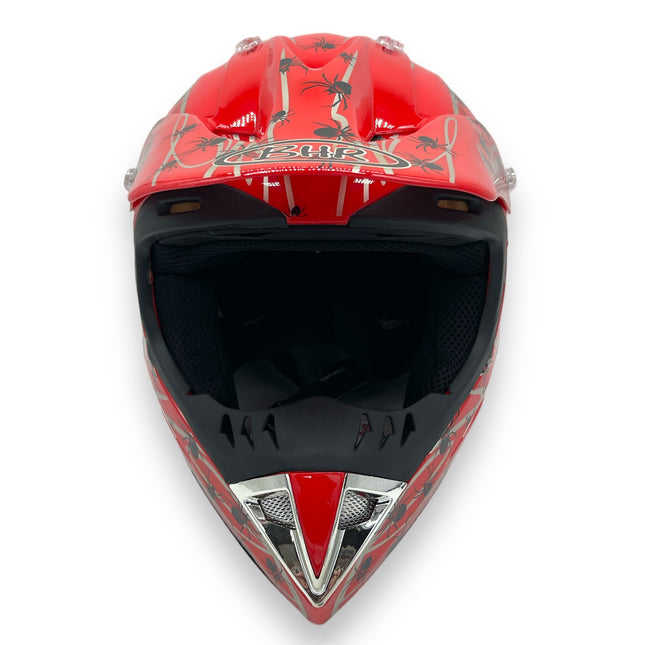 BHR Fat Red Motorcycle Helmet With Spider Motif Medium