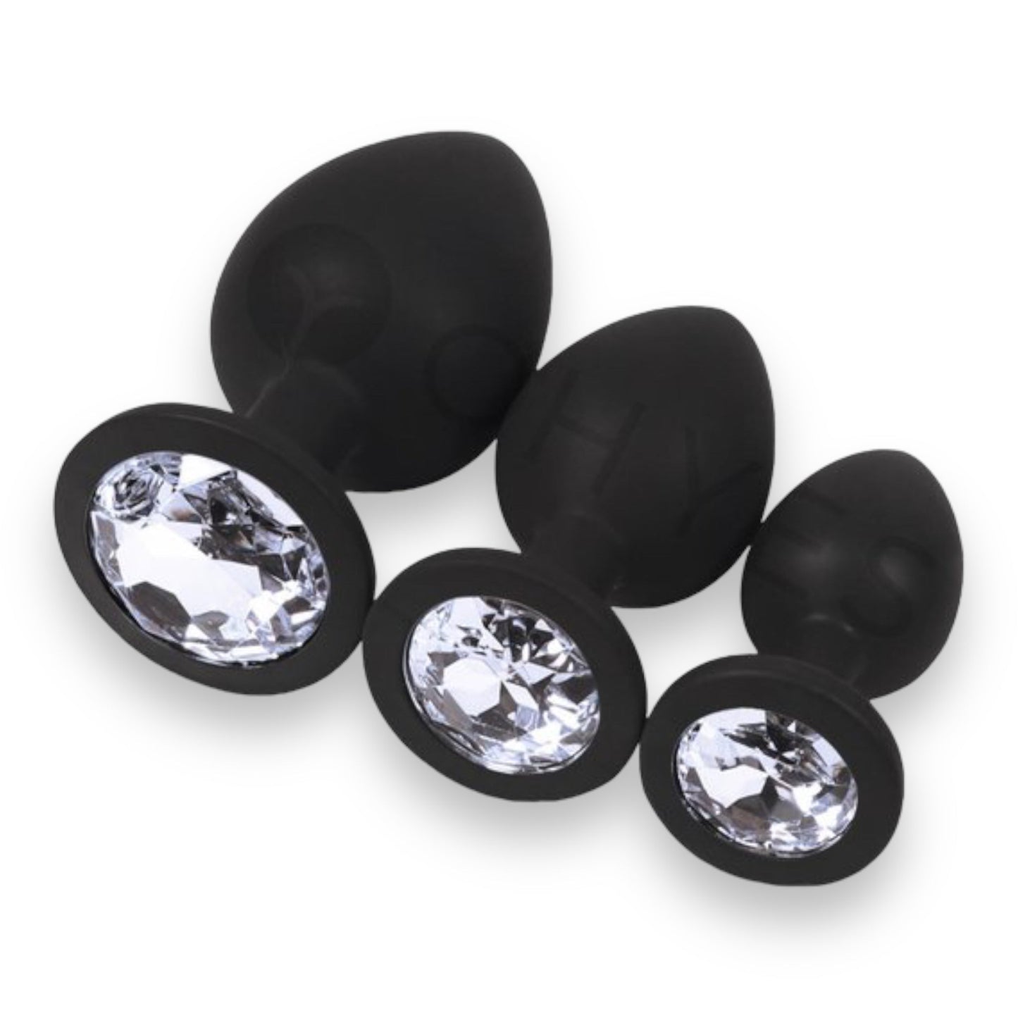 Siliconen Butt Plug - Zwart - Verkrijgbaar in 6 Kleuren en 3 Maten met Diamanten Accenten
