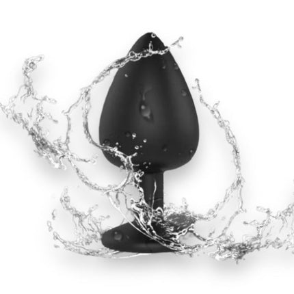 Siliconen Butt Plug - Zwart - Verkrijgbaar in 6 Kleuren en 3 Maten met Diamanten Accenten