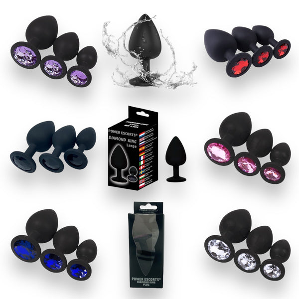 Silikon-Analplug Schwarz mit Diamant - 6 Farben 3 Größen