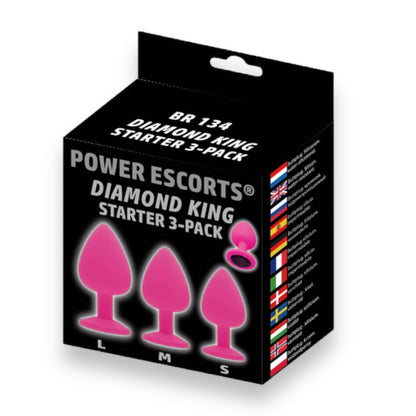 Power Escorts - BR134 - Silicone Butt Plug - Pink - 3 Pack - 6 Colours