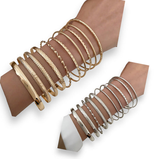 Boho-Chique Armbanden Set van 10 Stuks Verkrijgbaar in Het Goud & Zilver