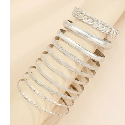 Boho-Chic Bracelets Set of 10 Pieces Silver 