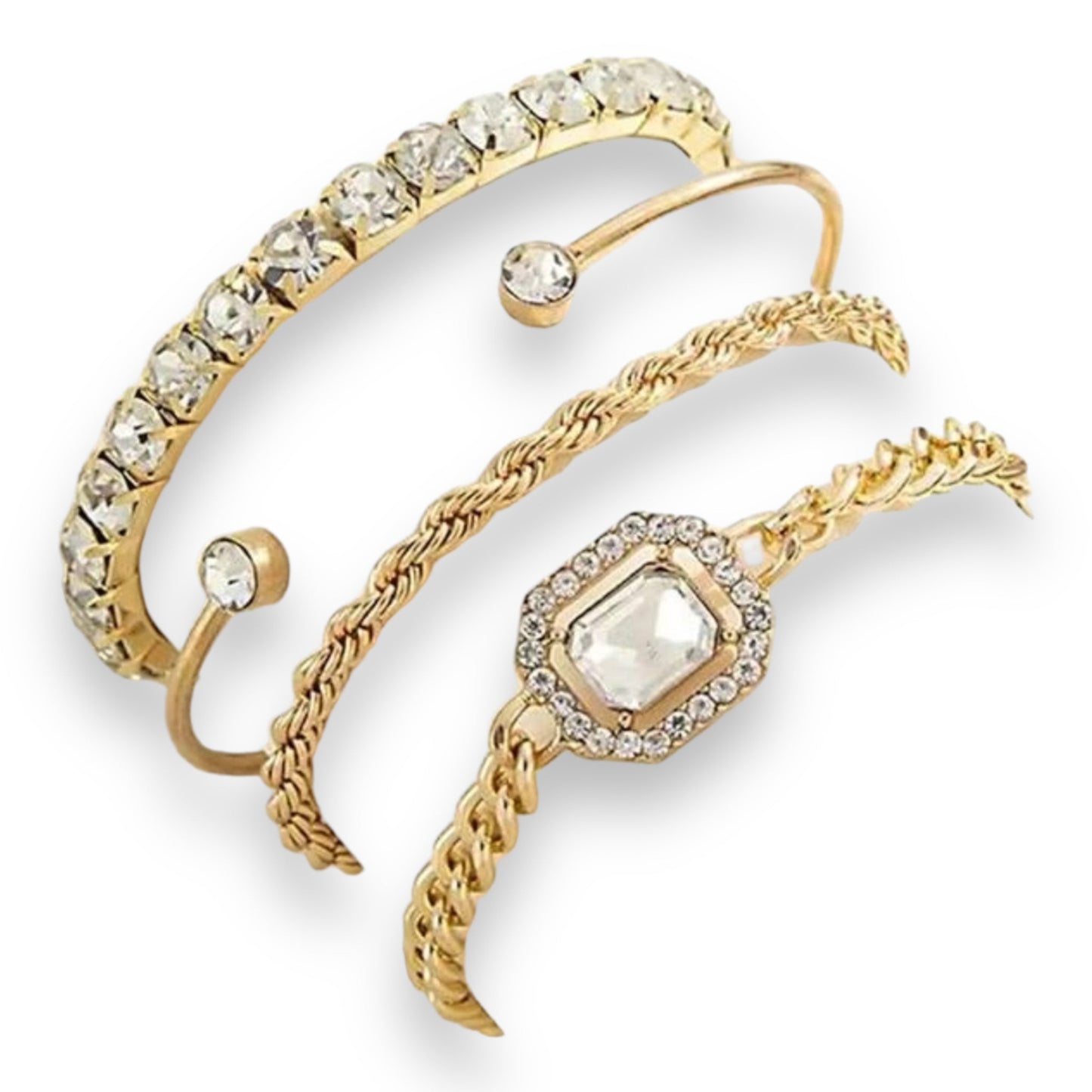 Boho-Chique Diamanten Armbanden Set van 4 Stuks Verkrijgbaar in Het Goud & Zilver