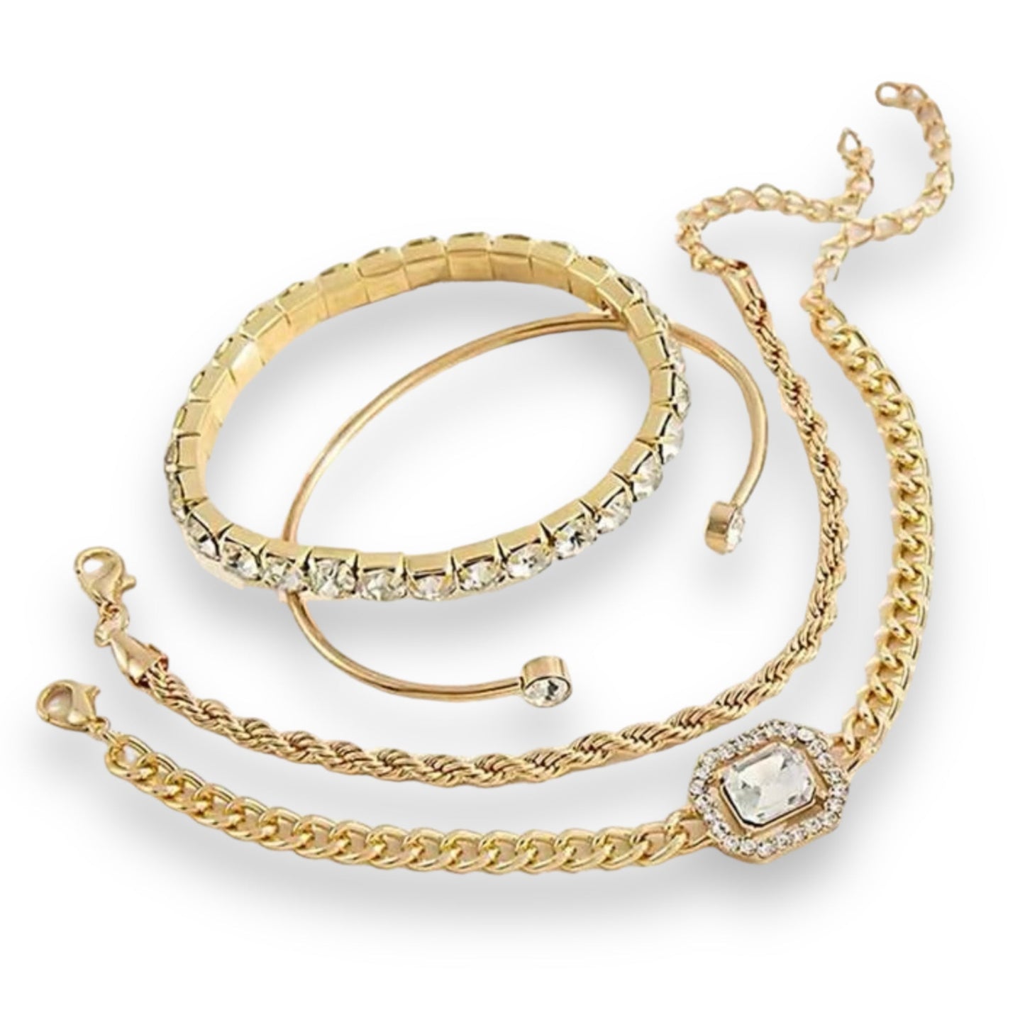 Boho-Chique Diamanten Armbanden Set van 4 Stuks Verkrijgbaar in Het Goud & Zilver